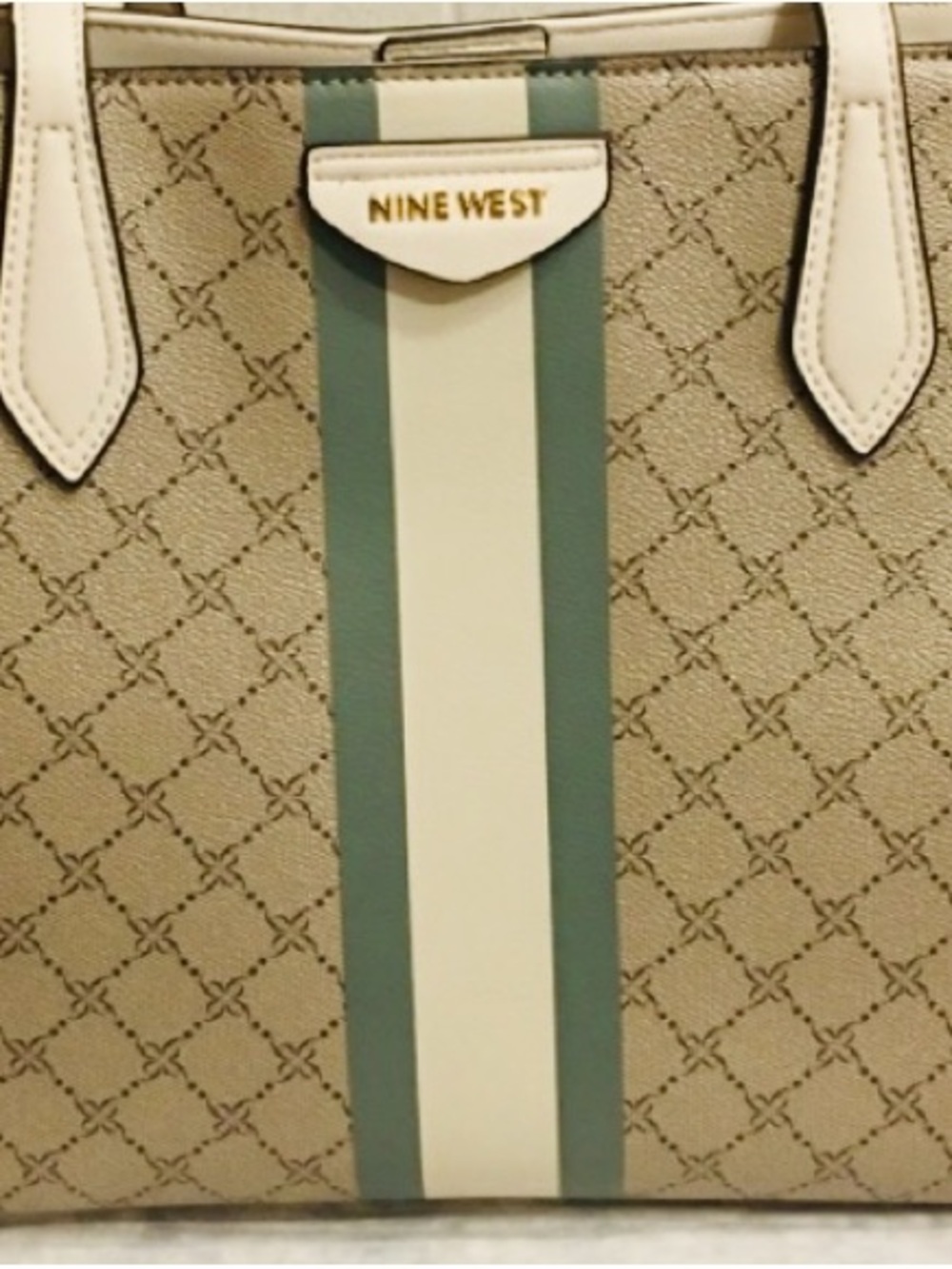 Nine West Cream and Beige Tote Interior with Gold Hardware